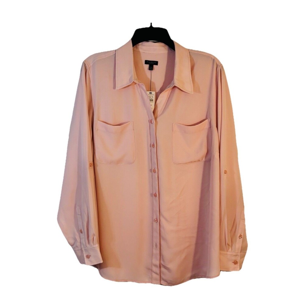 NEW Talbots Plus Size 2X Women Button Up Long Sleeve Shirt Peach Classic